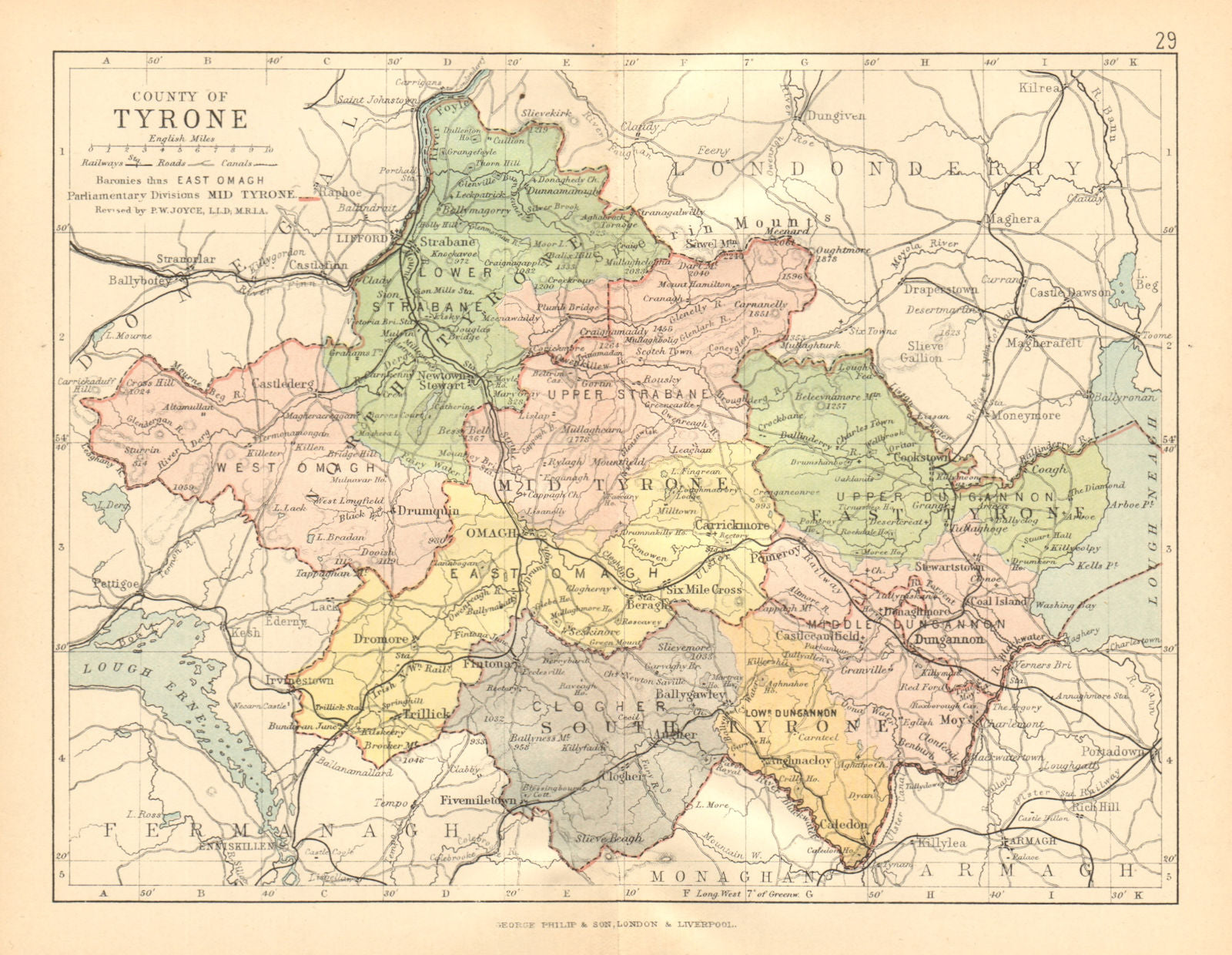 COUNTY TYRONE. Antique county map. Ulster. Northern Ireland. BARTHOLOMEW c1902